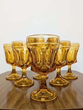 70s Honey Amber Fairfield Pattern By Anchor Hocking On The Rocks Goblet Set Of 6